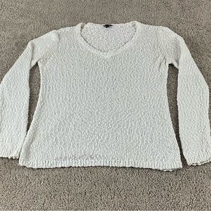 Talbots Sweater Women’s Small White Slub Knit Minimalist Coastal V-Neck 323